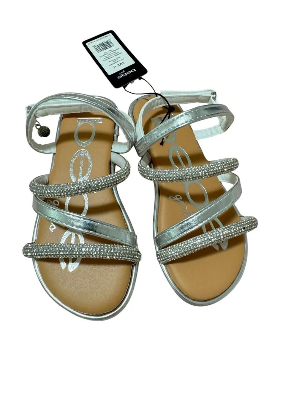 Bebe Girls Silver Rhinestone Strappy Sandals Size 11 Toddler New With Tags
